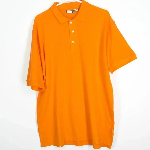 Clique Short Sleeve Button Polo Shirt Orange Men's Large 100% cotton - Picture 2 of 3